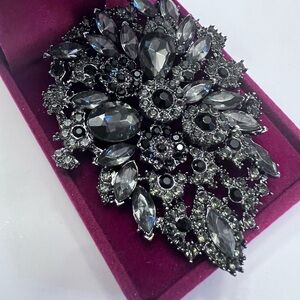 COPY - 3” Large black crystal brooch with pin back and loop.Mens lapel pin
